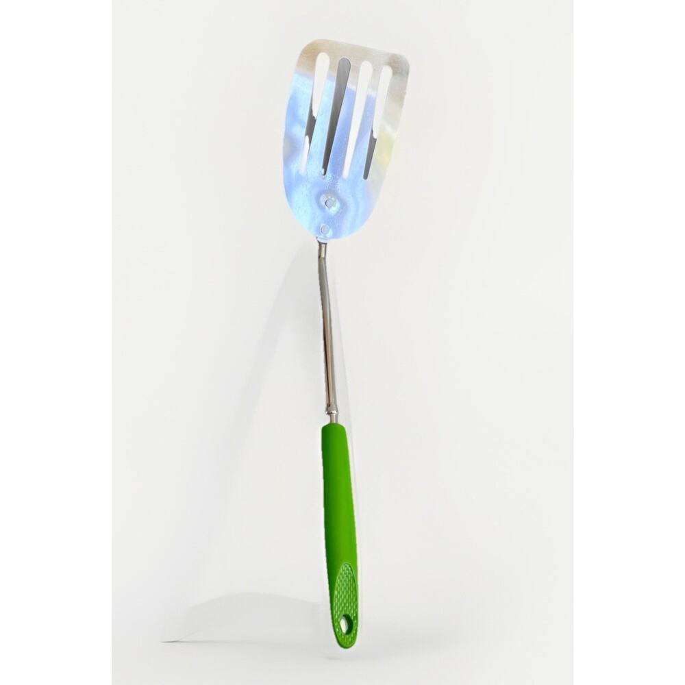 70s Ekco Stainless Slotted Spatula Green Handle Kitchen Tool Vtg 12.5” USA